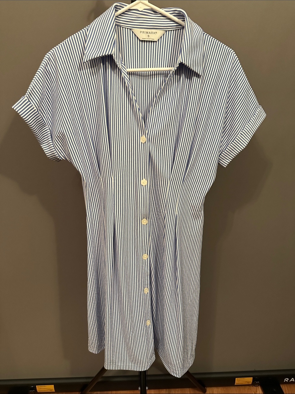 Primark Navy and White Striped Midi Shirt Dress